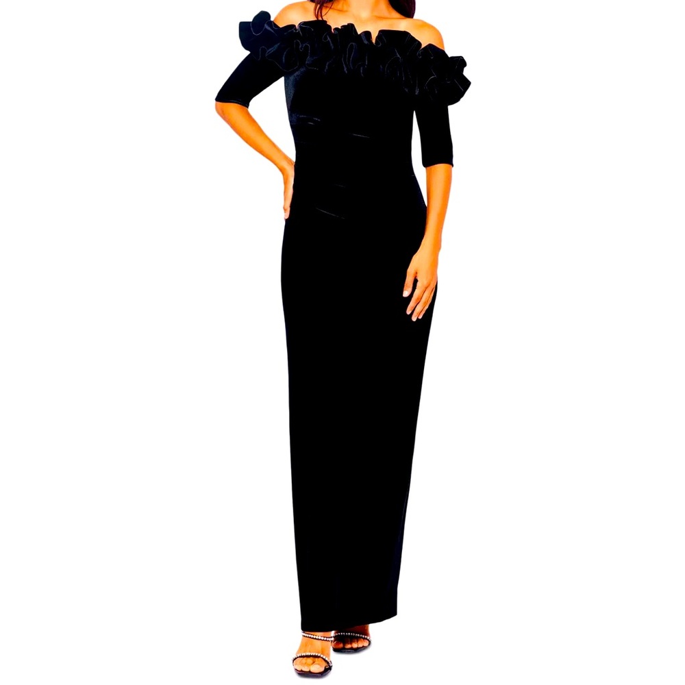 Xscape: Strapless Velvet Ruffled Gown